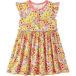 Bamboo Viscose Toddler Girl Dresses Ruffle Short Sleeve Girls Summer Dress
