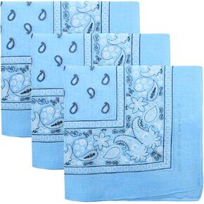 3 PK Cowboy Bandanas 100% Cotton 22 x 22 inch - Sky
