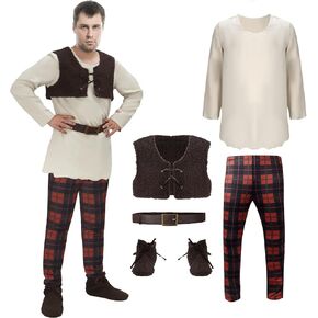 Amnpolen Men Green Ogre Assume Sublimation Shirt Step Pants Belt Halloween Movie Movie Cosplay Outfit