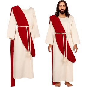 Adult Biblical Jesus Robe Christ Costume Halloween Outfit Cosplay Costume with Waist Rope And Scarf