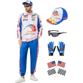 Deaboat Men Race Car Driver Costume Adult Racing Jacket Outfits Set with Hat Flag Sunglasses Gloves