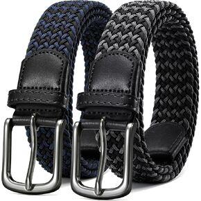 CHAOREN Belt for Men 2Pack - 1 3/8" Mens Stretch Braided Woven Golf Belt - Elastic Web Fit Casual Golf Jeans Pants Polo