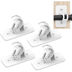 4Pcs No Drill Curtain Rod Brackets, Universal Plastic Self-Adhesive Curtain Rod Holder, Multipurpose Nail Free Curtain Hooks for Rod Less Than 3/4"