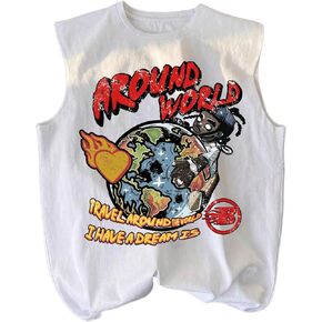 Men's Y2K Graphic Tank Tops Summer Sleeveless T Shirts Casual Crew Neck Undershirts