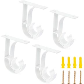 4 Pack Curtain Rod Ceiling Mount Bracket, Heavy Duty Curtain Rod Holder with Matching Screws, Aluminum Alloy Closet Rod Holder with Plastic Buckle Fit Up to 1-1/4 Inch Rod