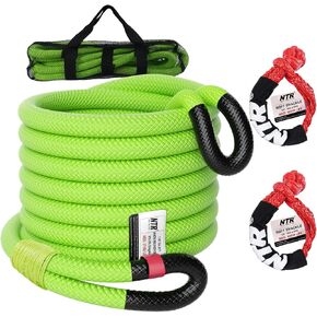 NTR 1-1/8" x 30' Kinetic Recovery Tow Rope (37,480lbs), with 2 UHMWPE Soft Shackles (40,980lbs), Heavy-Duty Offroad Snatch Strap, Vehicle Recovery kit for Jeep car Truck ATV UTV SUV, Grey