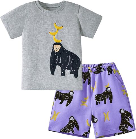 Boys T-Shirt & Shorts Set 2-Piece Outfit Cotton Summer Clothes for Toddler Boys 2-7 Years in Saudi Arabia