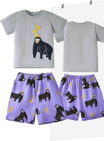 Boys T-Shirt & Shorts Set 2-Piece Outfit Cotton Summer Clothes for Toddler Boys 2-7 Years in Saudi Arabia