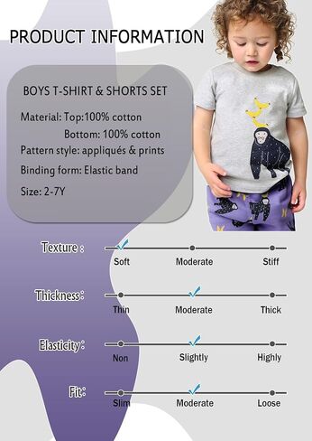 Boys T-Shirt & Shorts Set 2-Piece Outfit Cotton Summer Clothes for Toddler Boys 2-7 Years in Saudi Arabia