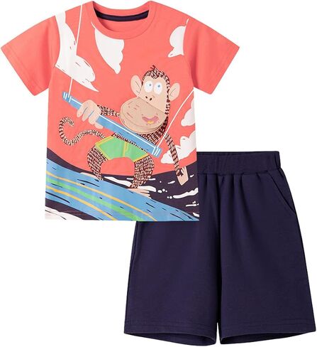 Boys T-Shirt & Shorts Set 2-Piece Outfit Cotton Summer Clothes for Toddler Boys 2-7 Years in Saudi Arabia