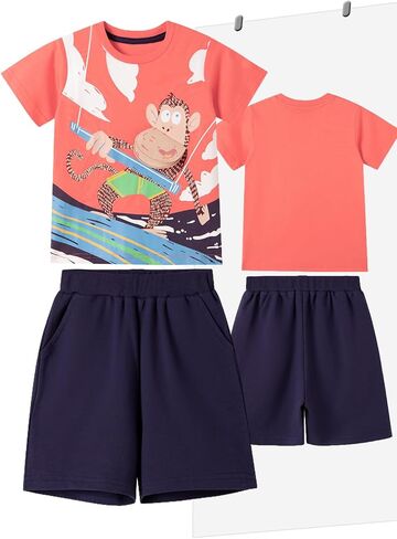 Boys T-Shirt & Shorts Set 2-Piece Outfit Cotton Summer Clothes for Toddler Boys 2-7 Years in Saudi Arabia