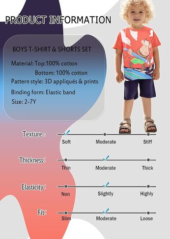 Boys T-Shirt & Shorts Set 2-Piece Outfit Cotton Summer Clothes for Toddler Boys 2-7 Years in Saudi Arabia