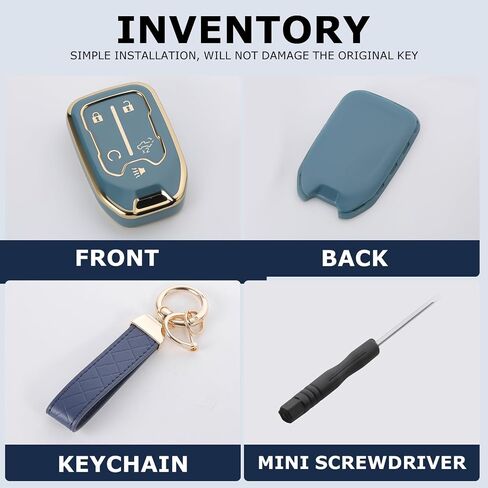 for Chevy Key Fob Cover with Keychain, for 2019 2020 2021 2022 2023 GMC Sierra, Chevy Silverado 1500/2500HD/3500HD, 5-Button, TPU, Accessories in Kuwait