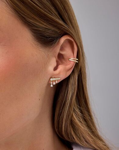 PAVOI 14K Gold Plated Sterling Silver Posts Drop Dangle Cubic Zirconia Stud Earrings for Women | Gold Statement Gradient Crawler Studs Earring in Saudi Arabia