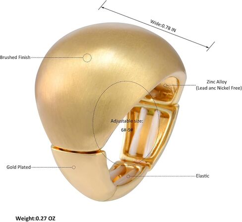 14 K Gold Plated Chunky Matt Brush Metallic Dome Adjustable Stretch Rings Jewelry for Women Costume Cocktail Prom in Kuwait