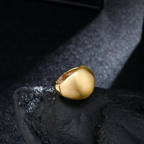 14 K Gold Plated Chunky Matt Brush Metallic Dome Adjustable Stretch Rings Jewelry for Women Costume Cocktail Prom in Kuwait