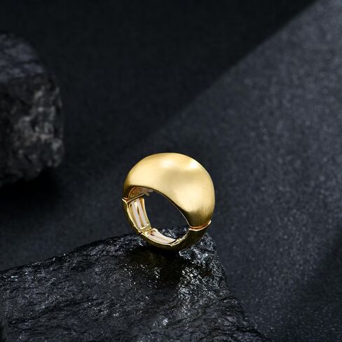 14 K Gold Plated Chunky Matt Brush Metallic Dome Adjustable Stretch Rings Jewelry for Women Costume Cocktail Prom in Kuwait