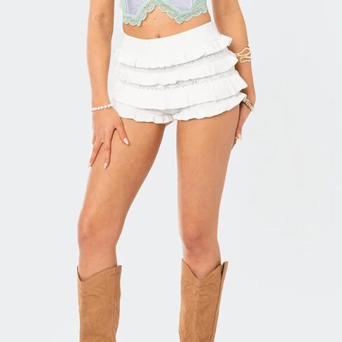 Crochet Bloomer Shorts for Womens High Waisted Knit Ruffle Booty Shorts Cute Rave Party Beach Festival Micro Outfits in Saudi Arabia