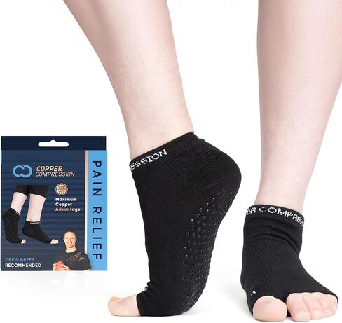 Copper Compression Silicone Padded Yoga Socks for Women – Non Slip Grippy Socks with Big Toe Holes for Pilates, Pure Barre, Dance, Ballet, Pregnancy, Hospital, Extra Grip, Safety & Comfort - S/M in Saudi Arabia