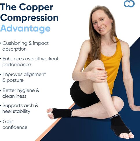 Copper Compression Silicone Padded Yoga Socks for Women – Non Slip Grippy Socks with Big Toe Holes for Pilates, Pure Barre, Dance, Ballet, Pregnancy, Hospital, Extra Grip, Safety & Comfort - S/M in Saudi Arabia