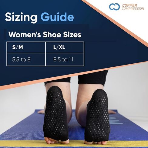 Copper Compression Silicone Padded Yoga Socks for Women – Non Slip Grippy Socks with Big Toe Holes for Pilates, Pure Barre, Dance, Ballet, Pregnancy, Hospital, Extra Grip, Safety & Comfort - S/M in Saudi Arabia