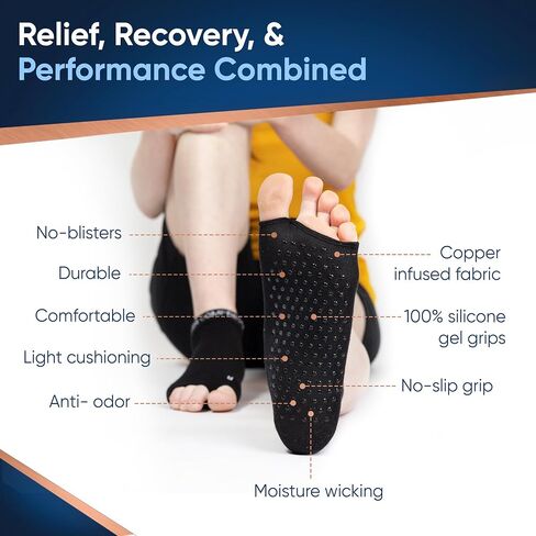 Copper Compression Silicone Padded Yoga Socks for Women – Non Slip Grippy Socks with Big Toe Holes for Pilates, Pure Barre, Dance, Ballet, Pregnancy, Hospital, Extra Grip, Safety & Comfort - S/M in Saudi Arabia