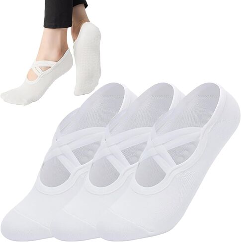 3 Pairs Yoga Socks for Women Non-Slip Grips Straps, Ideal for Pilates, Pure Barre, Ballet, Dance, Barefoot Workout in Saudi Arabia
