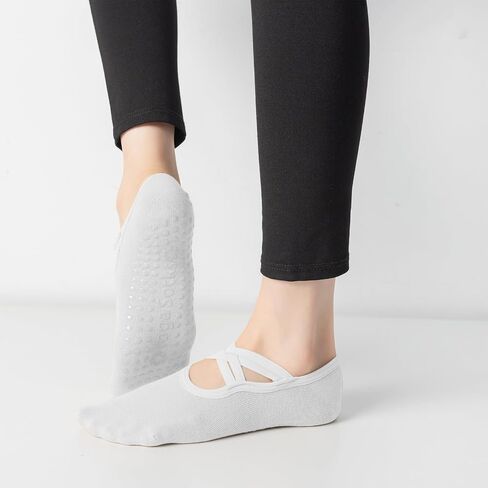 3 Pairs Yoga Socks for Women Non-Slip Grips Straps, Ideal for Pilates, Pure Barre, Ballet, Dance, Barefoot Workout in Saudi Arabia
