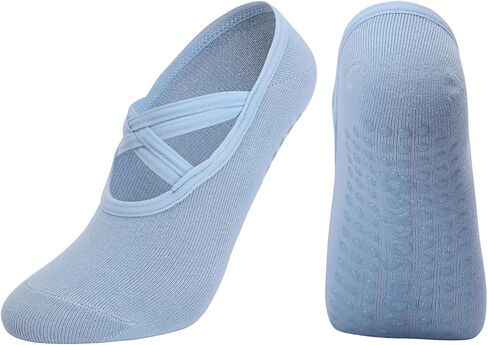 3 Pairs Yoga Socks for Women Non-Slip Grips Straps, Ideal for Pilates, Pure Barre, Ballet, Dance, Barefoot Workout in Saudi Arabia