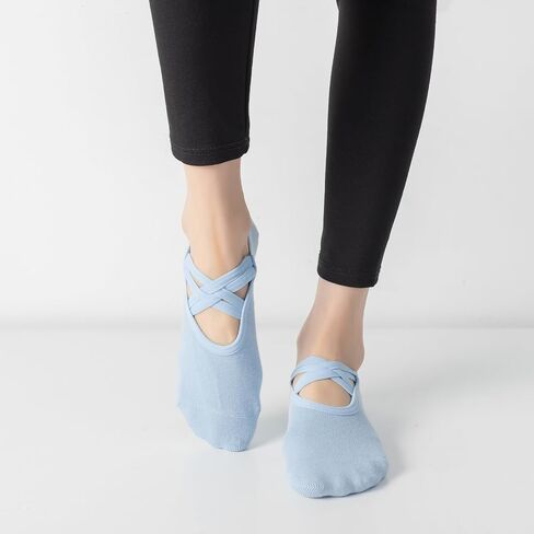 3 Pairs Yoga Socks for Women Non-Slip Grips Straps, Ideal for Pilates, Pure Barre, Ballet, Dance, Barefoot Workout in Saudi Arabia