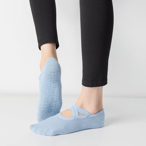 3 Pairs Yoga Socks for Women Non-Slip Grips Straps, Ideal for Pilates, Pure Barre, Ballet, Dance, Barefoot Workout in Saudi Arabia