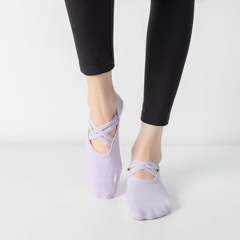 3 Pairs Yoga Socks for Women Non-Slip Grips Straps, Ideal for Pilates, Pure Barre, Ballet, Dance, Barefoot Workout in Saudi Arabia