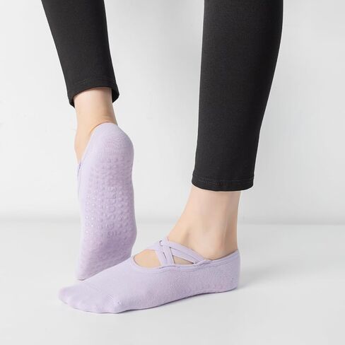 3 Pairs Yoga Socks for Women Non-Slip Grips Straps, Ideal for Pilates, Pure Barre, Ballet, Dance, Barefoot Workout in Saudi Arabia