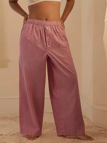 Tankaneo Womens Boxer Pants Striped Lounge Pajama Bottoms Elastic High Waisted Wide Leg Trousers with Pockets in Saudi Arabia