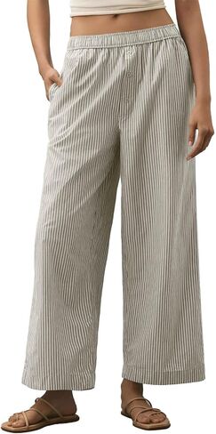 Tankaneo Womens Boxer Pants Striped Lounge Pajama Bottoms Elastic High Waisted Wide Leg Trousers with Pockets in Saudi Arabia