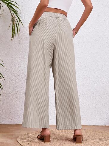 Tankaneo Womens Boxer Pants Striped Lounge Pajama Bottoms Elastic High Waisted Wide Leg Trousers with Pockets in Saudi Arabia