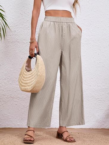 Tankaneo Womens Boxer Pants Striped Lounge Pajama Bottoms Elastic High Waisted Wide Leg Trousers with Pockets in Saudi Arabia