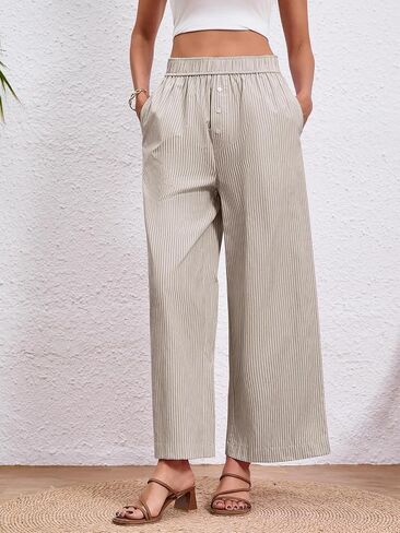 Tankaneo Womens Boxer Pants Striped Lounge Pajama Bottoms Elastic High Waisted Wide Leg Trousers with Pockets in Saudi Arabia
