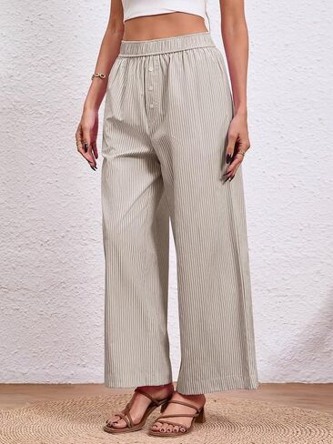 Tankaneo Womens Boxer Pants Striped Lounge Pajama Bottoms Elastic High Waisted Wide Leg Trousers with Pockets in Saudi Arabia
