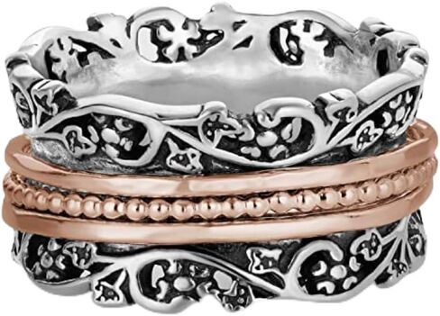 Paz Creations 925 Sterling Silver Spinner Ring for Woman ، حلقات تململ القلق مصنوعة يدويا ، أسلوب عتيق ، مع ضمان سنة واحدة in Saudi Arabia