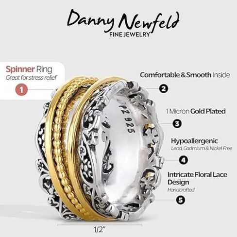 Paz Creations 925 Sterling Silver Spinner Ring for Woman ، حلقات تململ القلق مصنوعة يدويا ، أسلوب عتيق ، مع ضمان سنة واحدة in Saudi Arabia