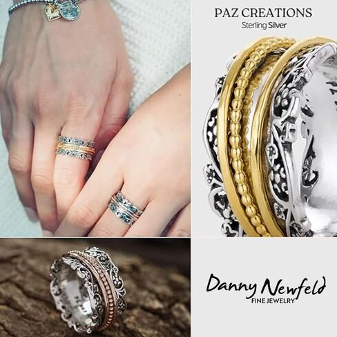 Paz Creations 925 Sterling Silver Spinner Ring for Woman ، حلقات تململ القلق مصنوعة يدويا ، أسلوب عتيق ، مع ضمان سنة واحدة in Saudi Arabia