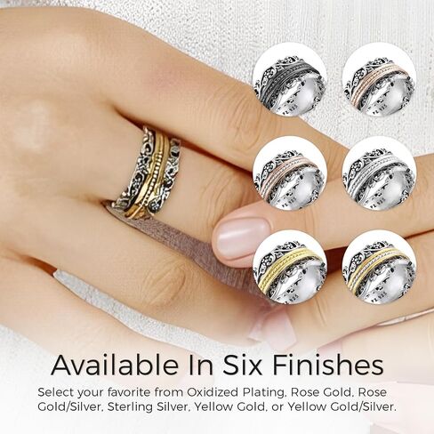 Paz Creations 925 Sterling Silver Spinner Ring for Woman ، حلقات تململ القلق مصنوعة يدويا ، أسلوب عتيق ، مع ضمان سنة واحدة in Saudi Arabia