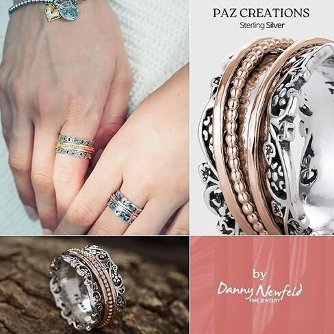 Paz Creations 925 Sterling Silver Spinner Ring for Woman ، حلقات تململ القلق مصنوعة يدويا ، أسلوب عتيق ، مع ضمان سنة واحدة in Saudi Arabia