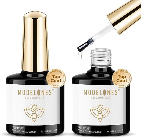 modelones Gel Top Coat and Base Coat, 2Pcs 10ml Gel Nail Polish No Wipe Top Coat Set, Glossy Shine Long Lasting LED Soak Off For Home DIY and Nail Salon in Saudi Arabia