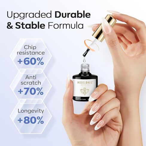modelones Gel Top Coat and Base Coat, 2Pcs 10ml Gel Nail Polish No Wipe Top Coat Set, Glossy Shine Long Lasting LED Soak Off For Home DIY and Nail Salon in Saudi Arabia