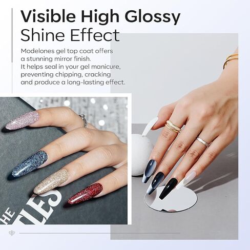 modelones Gel Top Coat and Base Coat, 2Pcs 10ml Gel Nail Polish No Wipe Top Coat Set, Glossy Shine Long Lasting LED Soak Off For Home DIY and Nail Salon in Saudi Arabia