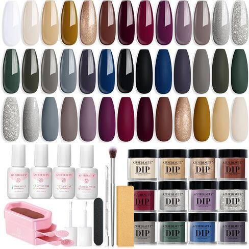 AZUREBEAUTY 31 Pcs Dip Powder Nail Kit Starter, Spring Summer 20 Colors Neon Hot Pink Magenta Lemon Green Dipping Powder Liquid Set with Base Activator and Top Coat French Nail Manicure Gift for Women in Kuwait
