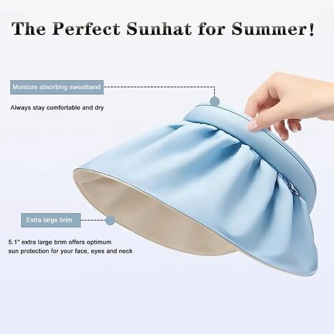 Womens Sun Visor Hats Large Brim Summer UV Protection Beach Cap UPF50+ in Saudi Arabia