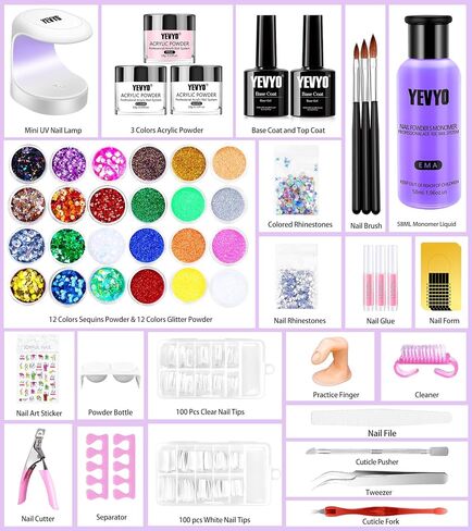 Acrylic Nail Kit With Everything For Beginners, Professional Nail Starter Kit With UV Light, Acrylic Powder And Liquid Monomer Set, Nail Glitter And DIY Nail Art Tools… in Saudi Arabia